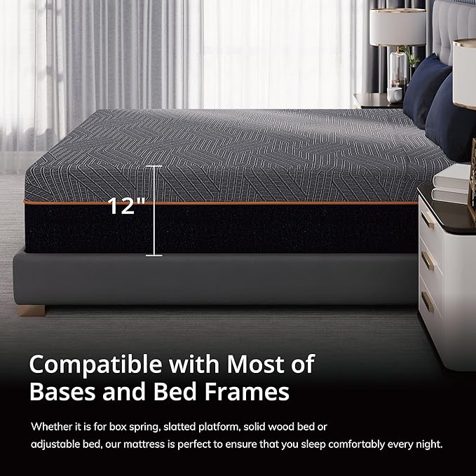 EGOHOME 12 Inch Twin Memory Foam Mattress for Back Pain, Cooling Copper Gel Bed in a Box, Foam Made in USA, CertiPUR-US Certified, Therapeutic Medium Firm, Daybed 38x75x12 Black
