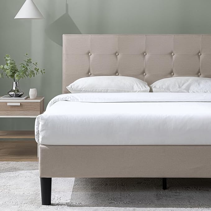 ZINUS Ibidun Upholstered Platform Bed Frame, Mattress Foundation, Wood Slat Support, No Box Spring Needed, Eco Friendly WonderBox (TM), Easy Assembly, Soft Beige, Queen