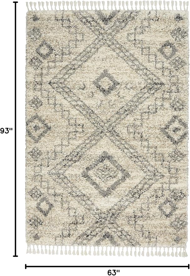 Nourison Home Scandinavian Shag Ivory/Grey 5'3" x 7'9" Area Rug, Easy Clean, Non Shedding, Bed Room, Living Room, Dining Room, Kitchen (5x8)