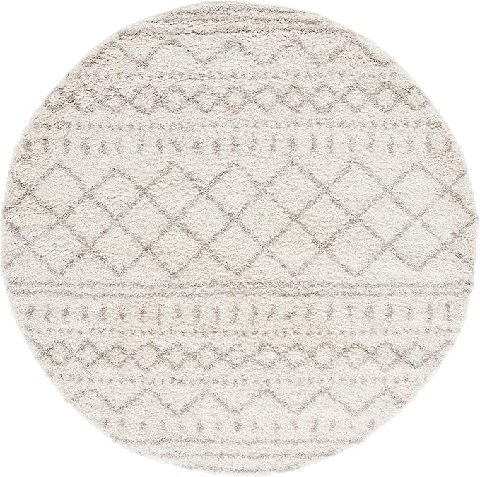 SAFAVIEH Arizona Shag Collection 6'7" Round Ivory/Beige ASG741A Moroccan Non-Shedding Living Room Bedroom Dining Room Entryway Plush 1.6-inch Thick Area Rug
