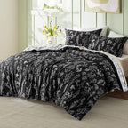 Bedsure California King Comforter Set - Black Bed Set, 3 Pieces Cute Floral Bedding, 1 Soft Reversible Botanical Flowers Comforter and 2 Pillow Shams