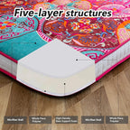 MAXYOYO Bohemian Style Futon Mattress, Padded Japanese Floor Mattress Quilted Bed Mattress Topper, Extra Thick Folding Sleeping Pad Breathable Floor Lounger Guest Bed for Camping Couch, Red, Full