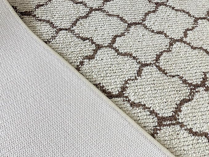 Custom Size Modern Runner Rug Carpet for Hallway Entryway Foyer Kitchen, Slip Resistant Latex Rubber Backed 31 inch Wide X Customized Length, Trellis Beige, 31 inch X 17 feet