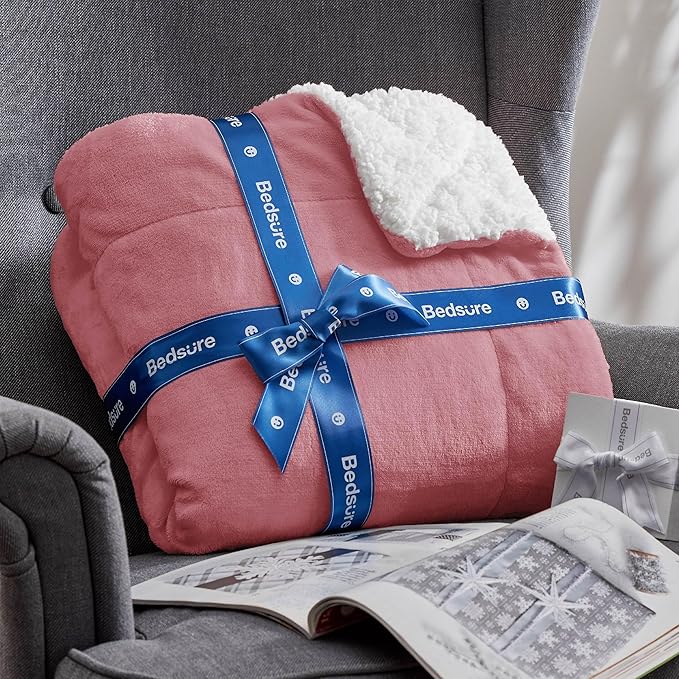 Bedsure GentleSoft Sherpa Fleece Throw Blanket for Couch - Thick and Warm, Soft Fuzzy Plush Throw Blanket for Winter, Dusty Rose, 50x60 Inches