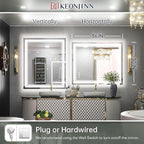 Keonjinn LED Bathroom Mirror 30 x 36 Inch with Front and Back Light, Stepless 3 Colors Temperature & Dimmable Backlit Mirror, UL Listed LED Driver, Double Lights Tempered Glass LED Wall Vanity Mirror