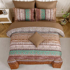 Cottolester Boho Comforter Set Full Size 8 Pieces, Brown Bohemian Striped Bed in a Bag, Paisley Soft Microfiber Bedding Comforter Set