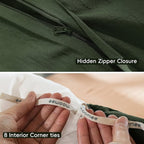 MooMee Bedding Duvet Cover Set 100% Washed Cotton Linen Like Textured Breathable Durable Soft Comfy (Solid Forest Green, Oversized King Plus 128"x120")