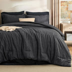 Bedsure King Size Comforter Set Black - Bed in a Bag King Bedding 7 Pieces, Cationic Dyed Bed Set Gift for Family, Black Soft Bedding for All Seasons Comforter with Sheets, Pillowcases & Shams