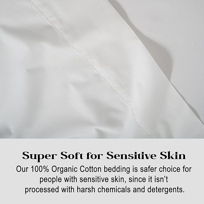 LANE LINEN 100% Organic Cotton White Twin XL Sheets Set, 3-Piece Pure Organic Cotton Percale Sheet, Extra Long Twin Sheets, Ultra Soft Bedding Sheet, Fits Mattress Upto 15" Deep - White (2Pack)