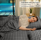 RUVANTI Flannel Sheets King Size - 100% Cotton Brushed King Size Sheets Set - Deep Pockets 16 Inches Bed Sheets - All Seasons Breathable & Extra Soft - Warm & Cozy, 4 Piece, Grey Plaid
