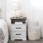 Prepac Rustic Ridge Farmhouse Bedroom Nightstand with 2 Drawers and an Open Cubby, Wooden Bedside Table for Bedroom, Office, or Living Room, 16.25in x 18.75in x 24.5in, Washed White