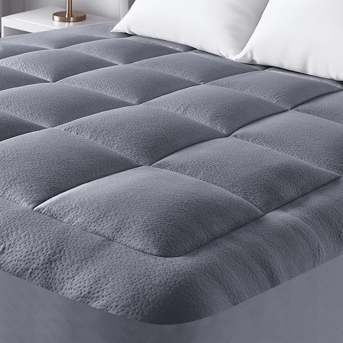 Ultra Soft Queen RV Size Mattress Topper - Viscose Made from Bamboo Pillow Top Mattress Pad for Back Pain Relief - Naturally Cooling for Hot Sleepers, Gray
