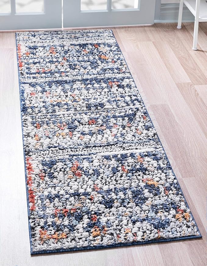 Rugs.com Morocco Collection Rug – 6 Ft Runner Navy Blue High-Pile Rug Perfect for Hallways, Entryways