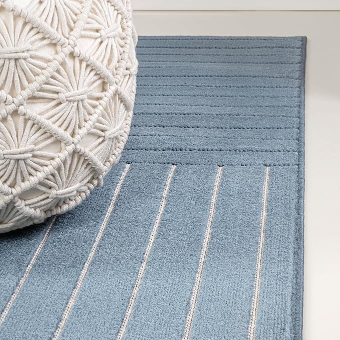Eyely NCS101D-28 Odense High-Low Minimalist Angle Geometric Dark Blue/Cream 2 ft. x 8 ft. Indoor/Outdoor Runner Rug, for Home, Backyard, Patio, Porch, Bedroom, Kitchen, Living Room