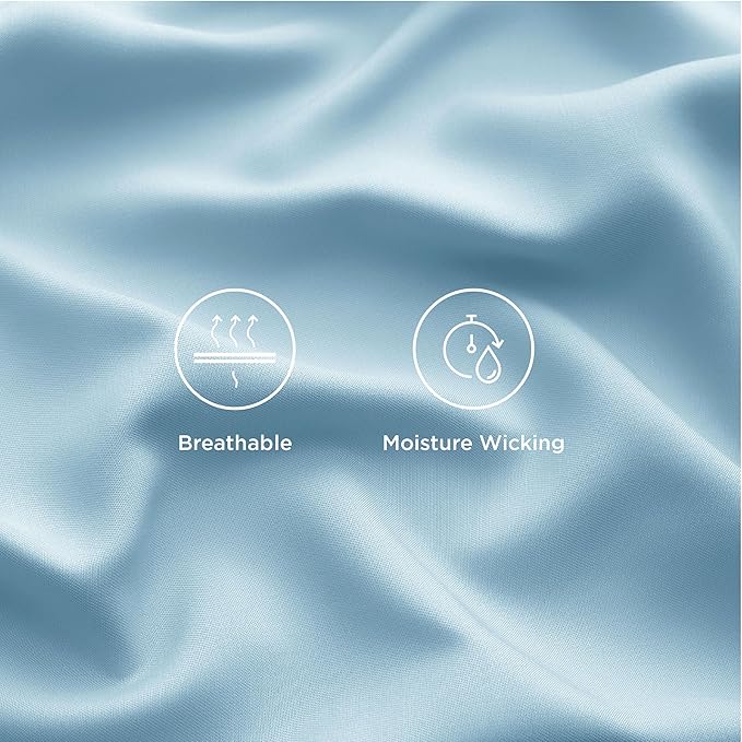 Bedsure Cooling Sheets Twin, Rayon Derived from Bamboo, Breathable & Soft Twin Sheets Set, Deep Pocket Up to 16 Inches, Hotel Luxury Silky Bedding for Hot Sleepers, Aqua