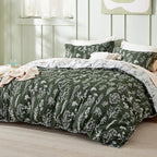 Bedsure Queen Comforter Set - Dark Olive Green Bed Set, 3 Pieces Cute Floral Bedding, 1 Soft Reversible Botanical Flowers Comforter and 2 Pillow Shams