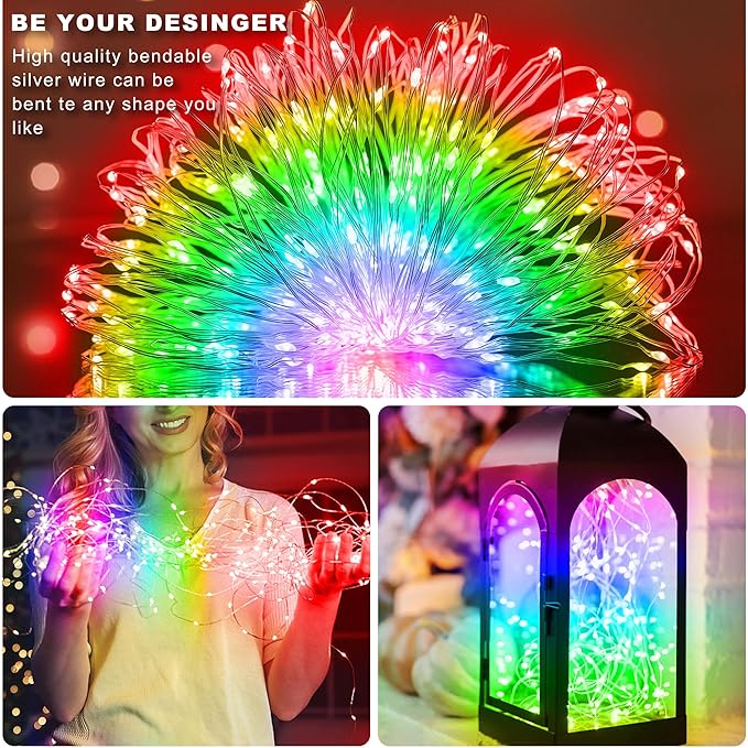 Christmas Multicolor Fairy Lights Battery Operated 6 Pack 16.4Ft 50 LEDs Silver Copper Wire Twinkle Lights for Halloween Bedroom Indoor Outdoor Wedding Dorm Parties Holiday Yard Decorations