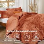 Bedsure Tufted Boho Comforter Set King Size - Terracotta Boho Bed Set, GentleSoft™ 3 Pieces Farmhouse Shabby Chic Embroidery Bedding, Gifts for Woman, Soft Jacquard King Comforter for All Seasons
