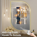 24X32 Inch LED Mirror for Bathroom with Lights,Gold Frame Lighted Irregular Asymmetrical Vanity Wall Mirror,Anti-Fog,Dimmable