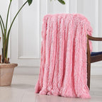 Tuddrom Decorative Extra Soft Faux Fur Blanket Queen Size 80" x 90",Solid Reversible Fuzzy Fluffy Cozy Plush Fleece Comfy Microfiber Fur Blanket for Couch Sofa Bed,Pink