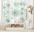 Lunarable Hearts Tapestry, Floral Abstract Striped Background Soft Color Daisies Nature Flourish, Wide Wall Hanging for Bedroom Living Room Dorm, 60" X 40", Mint Green Charcoal Grey