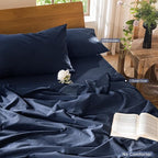 MooMee Bedding Duvet Cover Set 100% Washed Cotton Linen Like Textured Breathable Durable Soft Comfy (Solid Navy, King 104"x90")