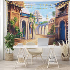 Lunarable City Tapestry King Size, Babylon City Gardens Architecture 7 Wonders of the World, Wall Hanging Bedspread Bed Cover Wall Decor, 104" X 88", Caramel Green