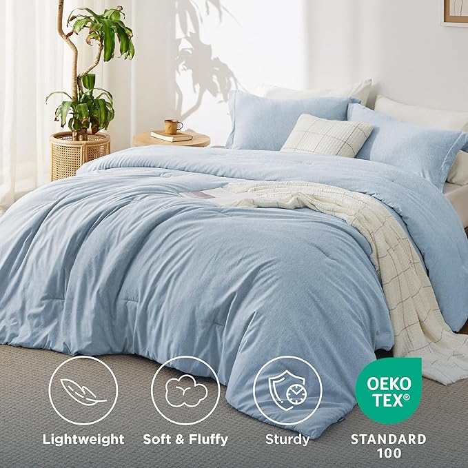 Bedsure Queen Comforter Set - Light Blue Soft Bedding for All Seasons, Cationic Dyed Bed Set, 3 Pieces, 1 Queen Size Comforter (90"x90") and 2 Pillow Shams (20"x26"+2")