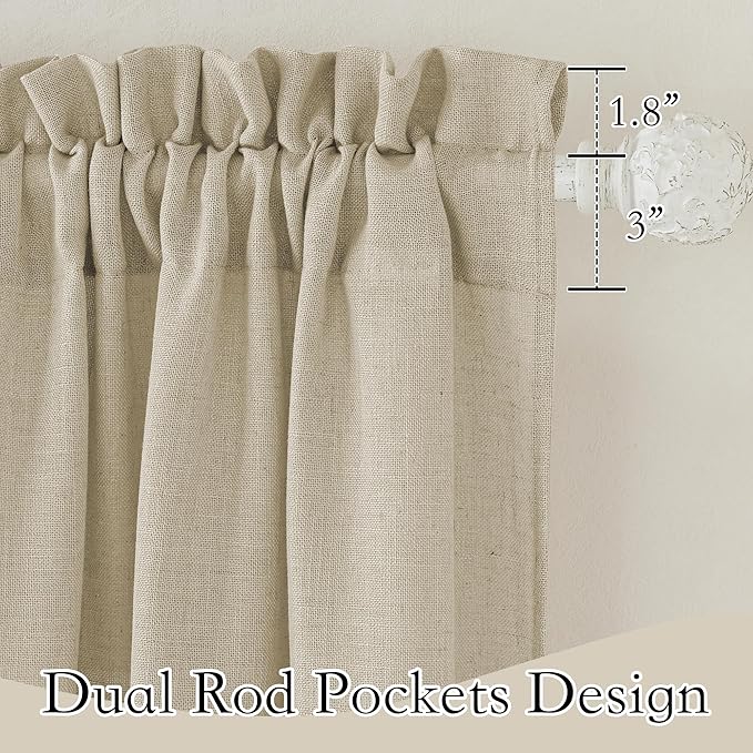 RYB HOME Beige Curtains Flax Linen Woven Semi Sheer Curtains, Half Privacy Protection Glare Contral Window Panels for Farmhouse Living Room Boys Girls Bedroom, W 70" x L 108 inch, 2 Pack