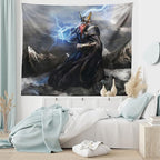 Lunarable Viking Tapestry, Thor Mjolnir and Thunder Flying Over Mountains Angry Warrior from Norse Myths, Wide Wall Hanging for Bedroom Living Room Dorm, 80" X 60", Grey Yellow