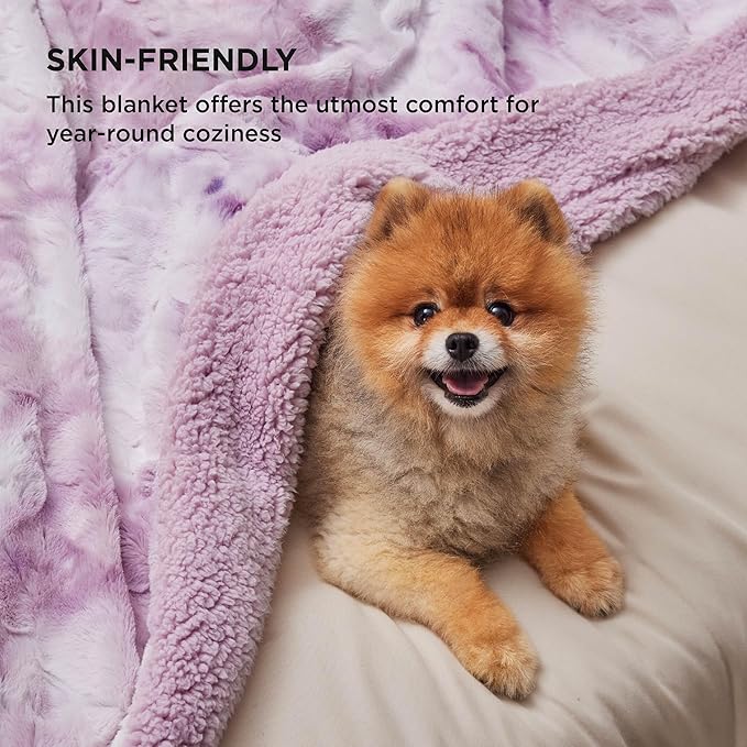 Bedsure GentleSoft Sherpa Fluffy Blanket Twin - Fleece Warm and Cozy Throw for Women Gift, Plush & Fuzzy Faux Fur Christmas Blanket for Couch, Bed Decor, Tie Dye Design, Light Purple, 60x80 Inches
