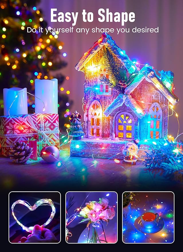 Minetom Fairy Lights Battery Operated, 4Pcak 33Feet 100 LEDs Mini Battery Powered String Lights, Waterproof Twinkle Lights Mason Jar Lights for Indoor Home Wedding Christmas Decoration, Multicolor