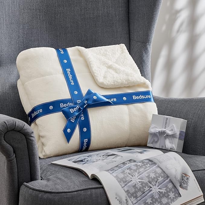 Bedsure GentleSoft Sherpa Fleece Blankets King Size for Bed - Thick and Warm Throw for Women and Men, Soft Fuzzy Plush King Blanket for Winter, Cream, 108x90 Inches