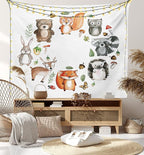 Lunarable Woodland Tapestry, Animals of The Forest Mushrooms Acorns Circular Frame Cartoon Pastel Colors, Wall Hanging for Bedroom Living Room Dorm Decor, 40" X 60", Multicolor