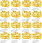 Olafus 16 Pack Christmas Fairy Lights Battery Operated Warm White, Halloween Small String Lights Copper Wire 20 LED 7ft, IP68 Waterproof Bottle Light for Wedding Vases Centerpieces Decorations Party