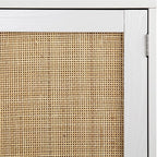 Finnhomy Sideboard Buffet Cabinet, Kitchen Storage Console with Rattan Decorated Doors, Liquor Buffet, Dining Room, Hallway, Cupboard Console Table, Accent Cabinet, 31.5X 15.8X 34.6 Inches, White