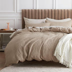 Bedsure Cotton Duvet Cover Set - 100% Cotton Waffle Weave Khaki Duvet Cover California King Size, GentleSoft™ and Breathable Cal King Tan Bedding Set for All Season, 3 Pieces, 104"x98"