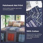 Secgo Queen Comforter Set for Bed - 100% Cotton Quilts Queen Size, Black Bedspreads (90 * 98 Inch) with 2 Pillow Shams, Patchwork Reversible Lightweight Bedding