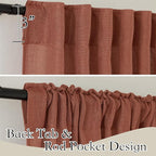 RYB HOME Flax Linen Blend Curtains 90 inches Long for Dining Room, Semi Translucent Wrinkle Resistance Washable Sheer for Laundry Room Bathroom, W 52 x L 90 inches, Terracotta, 2 Panels