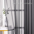NICETOWN Sheer Curtains for Windows 54 inch Long, Ring Top Soft Voile Sheer Texture Classic Window Treatment with Light Through for Bedroom/Living Room, Black, 54 inch Wide, 2-Pack