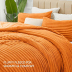 BEDELITE Fleece Queen Comforter Set -Super Soft & Warm Fluffy Burnt Orange Bedding, Luxury Fuzzy Heavy Bed Set for Winter with 2 Pillow Cases