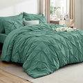 Bedsure Queen Comforter Set Graysih Green - Bed in a Bag Queen Size Bedding 7 Pieces, GentleSoft™ Pintuck Bed Set Gift for Family, Pinch Pleat All Season Comforter with Sheets, Pillowcases & Shams