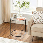 VASAGLE Round Side Tables, Set of 2, Glass End Tables with Metal Frame, Black Coffee Tables with Modern Style, for Living Room, Balcony, Bedroom, Black