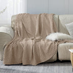 Bedsure Cooling Cotton Waffle Queen Size Blanket -Lightweight Breathable Fall Blanket of Rayon Derived from Bamboo for Hot Sleepers, Luxury Throws for Bed, Couch and Sofa, Taupe, 90x90 Inches
