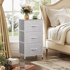WLIVE Nightstand with 3 Drawers, Fabric Dresser, Organizer Unit, Storage Dresser for Bedroom, Hallway, Entryway, Closets, Sturdy Steel Frame, Wood Top, Easy Pull Handle, Light Grey