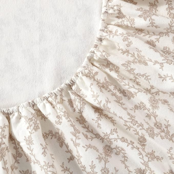 Laura Ashley - Flannel Sheets Queen Size, Anti-Pilling & Wrinkle Resistant Cotton, Touchably Soft for All-Season Comfort - Bed Sheets with Matching Pillowcases & Fitted Sheet (Victoria Beige)