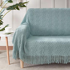 BOURINA Aqua Throw Blanket 50x60 Inches Throw Textured Solid Soft Sofa Couch Decorative Knit Blanket