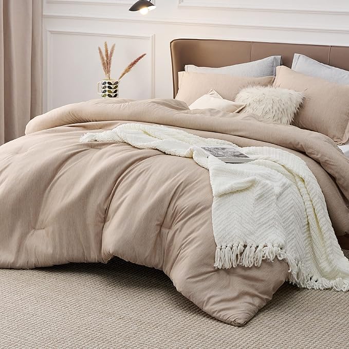 Bedsure California King Comforter Set - Warm Sand Soft Bedding for All Seasons, Cationic Dyed Bed Set, 3 Pieces, 1 California King Size Comforter (104"x96") and 2 Pillow Shams (20"x36"+2")