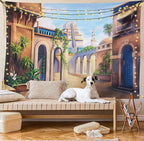 Lunarable City Tapestry King Size, Babylon City Gardens Architecture 7 Wonders of the World, Wall Hanging Bedspread Bed Cover Wall Decor, 104" X 88", Caramel Green