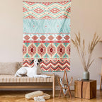 Lunarable Aztec Tapestry Queen Size, Culture Inspirations Ornamental Indigenous Chevron, Wall Hanging Bedspread Bed Cover Wall Decor, Queen Size, Turquoise Beige